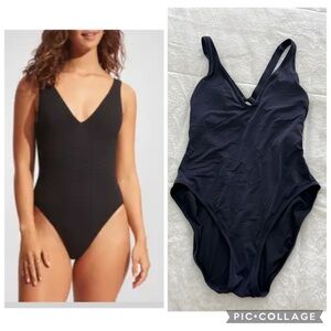 Gap Black V-Neck One-Piece blue navy Swimsuit size S